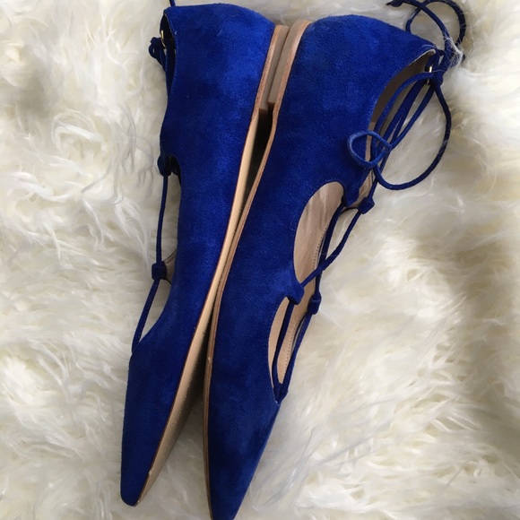 Blue suede ballerina tie up flats - Picture 4 of 6